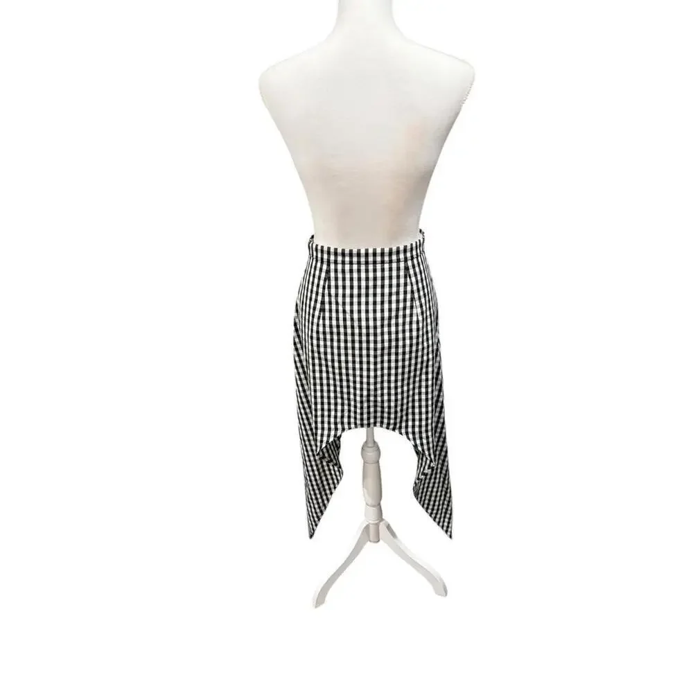 New Burberry Black and White Gingham Asymmetric Handkerchief Hem Skirt, size 4